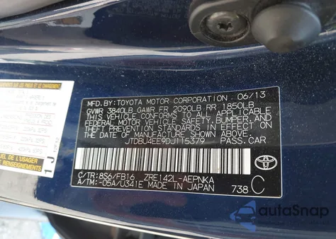 2013 Toyota Corolla Le z USA, uszkodzony, nr VIN JTDBU4EE9DJ115379